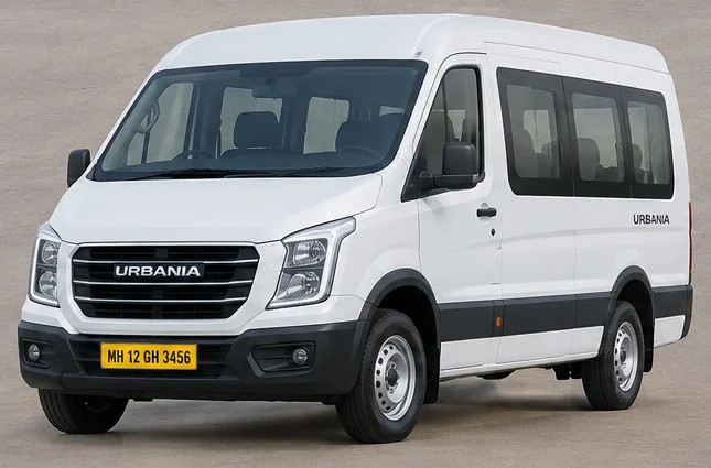 White Force Urbania 13 Seater on rent in Mumbai with yellow MH commercial number plate